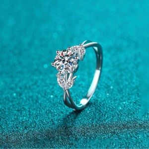 Sterling Silver Moissanite White Flower Engagement Ring
